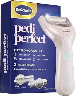 Dr. Scholl's Pedi-Perfect Electric Foot Callus Remover: Waterproof Rechargeable Foot File, 2 NanoTech Rollers, 50 Min Battery for Salon-Smooth Feet