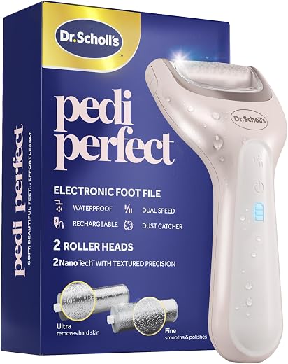 Dr. Scholl's Pedi Perfect Electric Foot Callus Remover, Waterproof, Rechargeable with 2 Roller Heads, Removes Hard Skin fo...