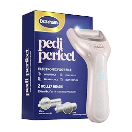 Dr. Scholl's Pedi Perfect Electric Foot Callus Remover, Waterproof, Rechargeable with x2 Roller Heads, Removes Hard Skin for Soft Beautiful Feet, 90 Minute Run Time, Dust Catcher, Pedicure Tools