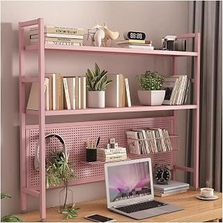 Widppsopt Estantería de escritorio de hierro forjado de 2 niveles, estantería de escritorio, estantería de escritorio, estantería de metal para encimera (color: rosa)