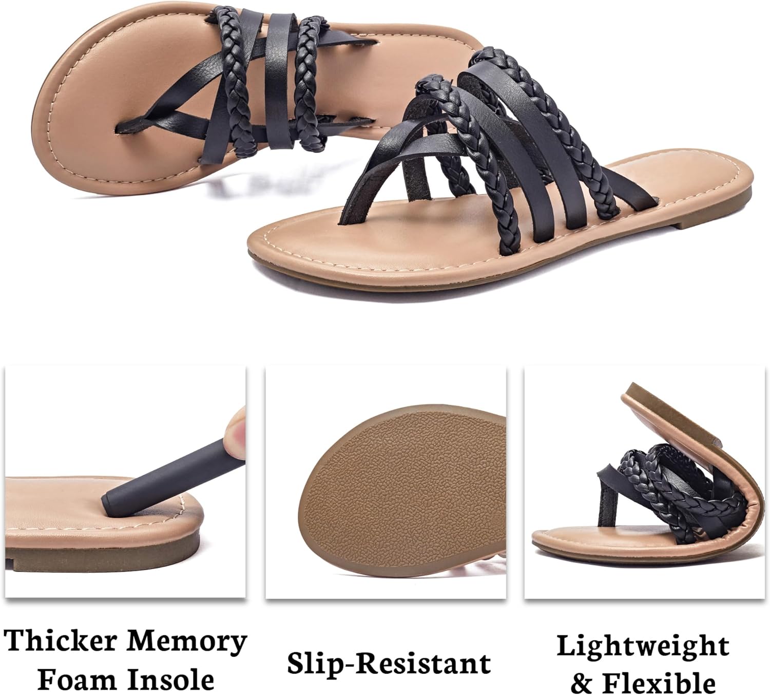 Ataiwee Women's Casual Flat Slide Sandals - Dressy Comfortable Criss Cross Strappy Summer Sandals,Open Toe Multi Strap Beach Flat Thong Sandals. - Image 5