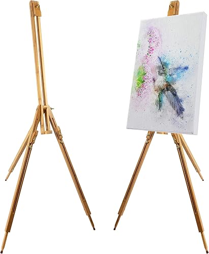 Miniatura 2 de Pacific Arc Caballete de estudio plegable profesional de bambú de campo, tamaño de lona de 41 pulgadas para acuarelas, pintura, dibujo, bocetos y