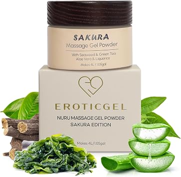 Sakura Edition Japanese Nuru Massage Gel Powder 40g | Aloe Vera, Seaweed, Licorice & Green Tea | Gift Ready Glass Jar | Made in Japan | Vegan | Fragrance Free | Makes 1.05 Gallons