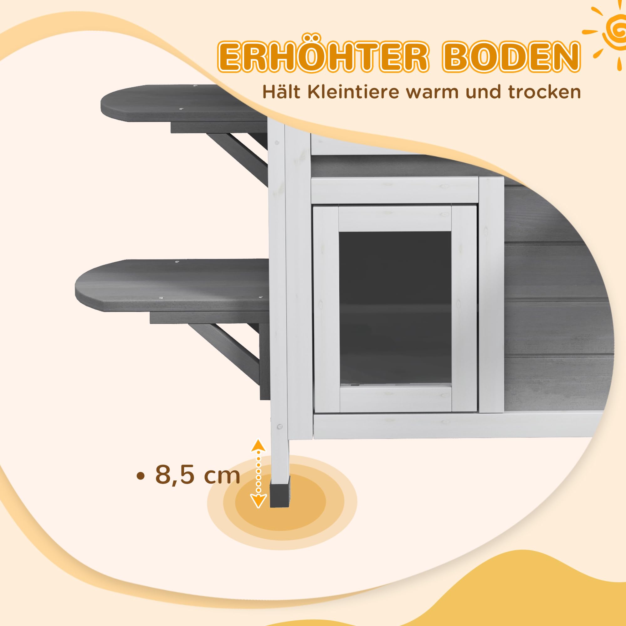 PawHut Katzenhaus aus Holz Outdoor 2-Etagen Winterfest 99,5x76x91 cm Grau | Wasserdicht, Katzenhütte mit Asphaltdach, Klappbarem Deckel, Treppe, Katzenhöhle, Schutzhütte, Garten, Balkon