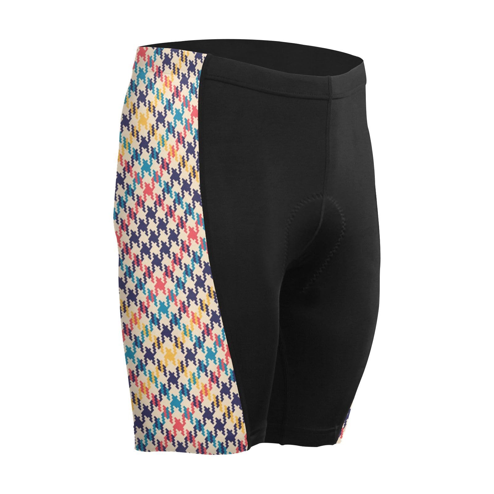 Men's Cycling Shorts, Padded Cyclings Pants, Cyclings Clothing with Leggings Worn in A Loop Colorful Houndstooth Plaid