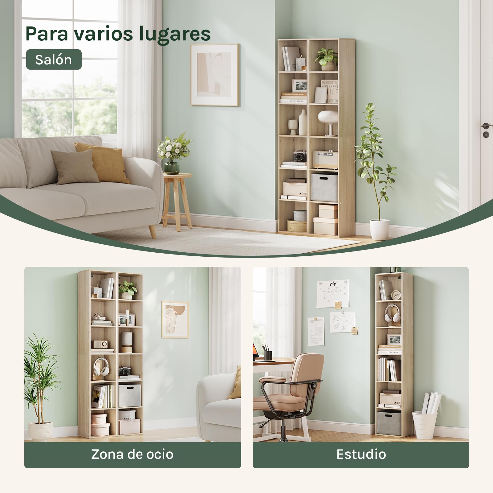 WOLTU Estantería de Piso para Libros de Exposición, con MDF, Roble Claro, Estante de Pared para Oficina, Gabinete para Archivos, 6 Compartimintos, 30x24x158,5cm SK003hei6