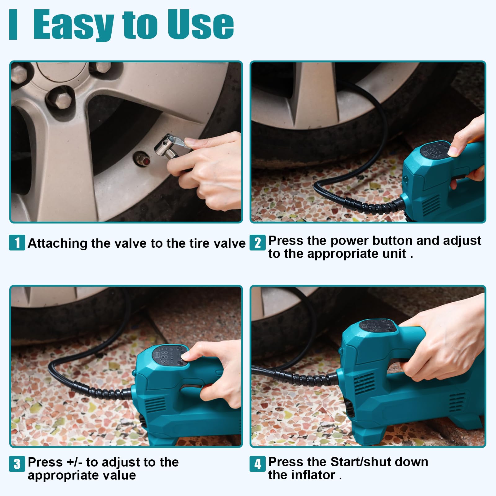 EID Akku Kompressor Wireless inflator für Bosch Professional 18V System Akku,Elektrische Luftpumpe,150PSI tragbare Luftkompressor mit LED Digitaler Druckanzeige für Auto, Motorrad, Fahrrad Bälle
