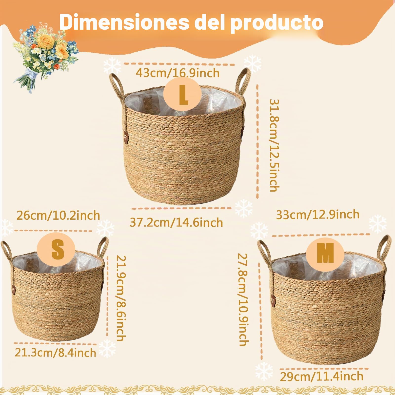 Cesto de mimbre para plantas, gran maceta, trenzado, de ratán, maceta moderna y práctica, cesto de plantas de mimbre natural – Decoración para el hogar y elegante almacenamiento