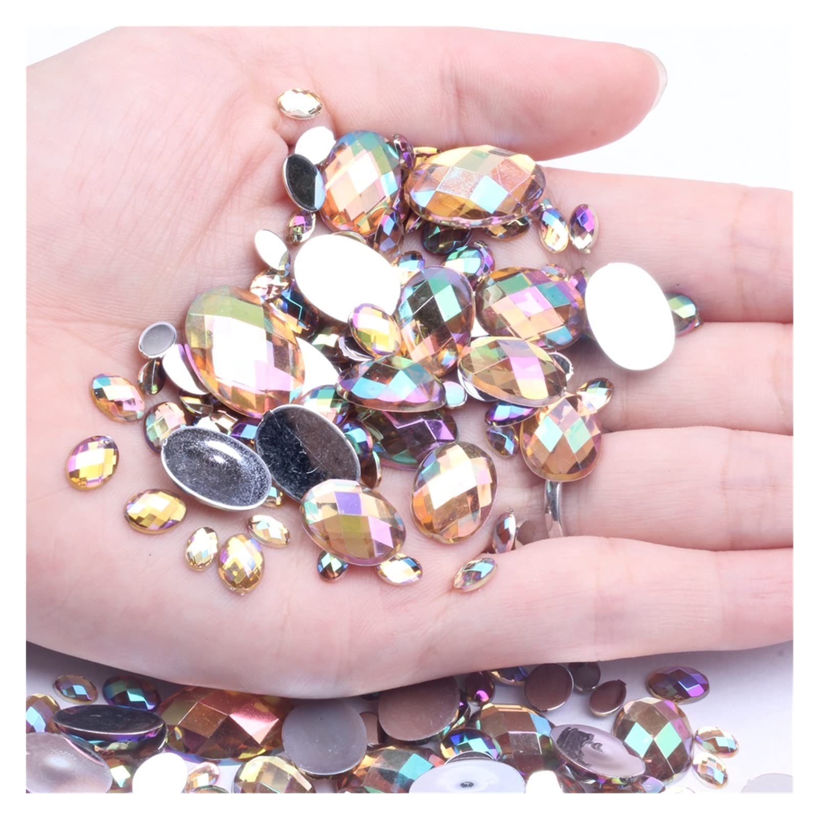 Generico yaoqijie 13x18mm 500pcs a Forma Ovale sfaccettature di Strass acriliche Flatback Ab Colours Colla su Perle Fai da Te Gioielli for Le Unghie d'Arte Lasting (Color : 04 Light Gold AB)