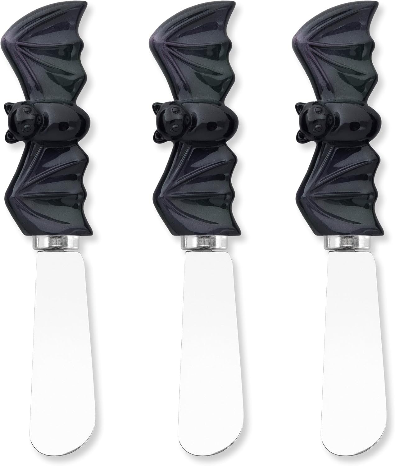 Supreme Housewares Bat Cheese Spreader Set of 3, Hand Painted Resin Bat Handles with Stainless Steel Blade, Decorative Appetizer Tools for Charcuterie Boards, Halloween Kitchen Decor