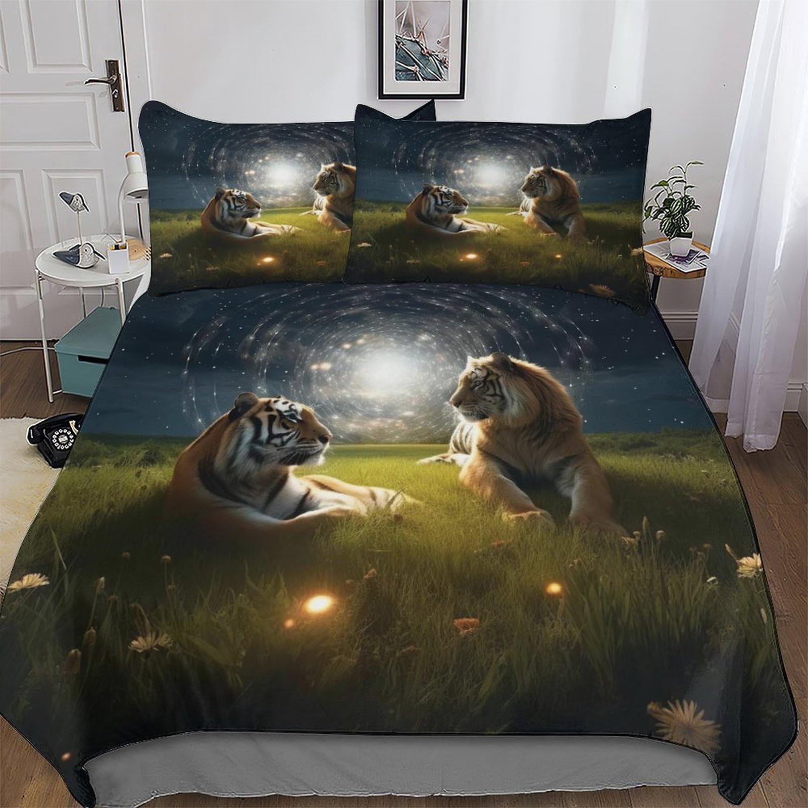 Parure de lit tigre 220x240 housse de couette microfibre douce taie d'oreiller linge de lit enfant