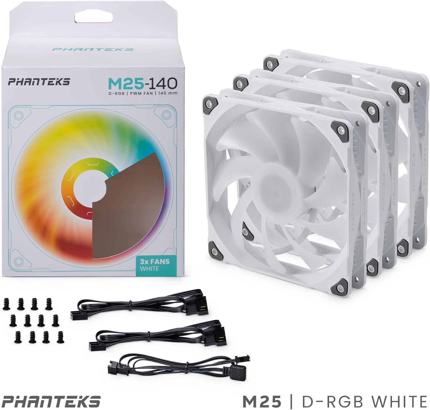 Phanteks (PH-F140SK_DRGB_PWM_WT01_3P) SK140 DRGB PWM Fan 3Pack – 3X 140mm Fan, high Airflow Nine-Blade Design, DRGB Lighting, Rubber dampening washers - White