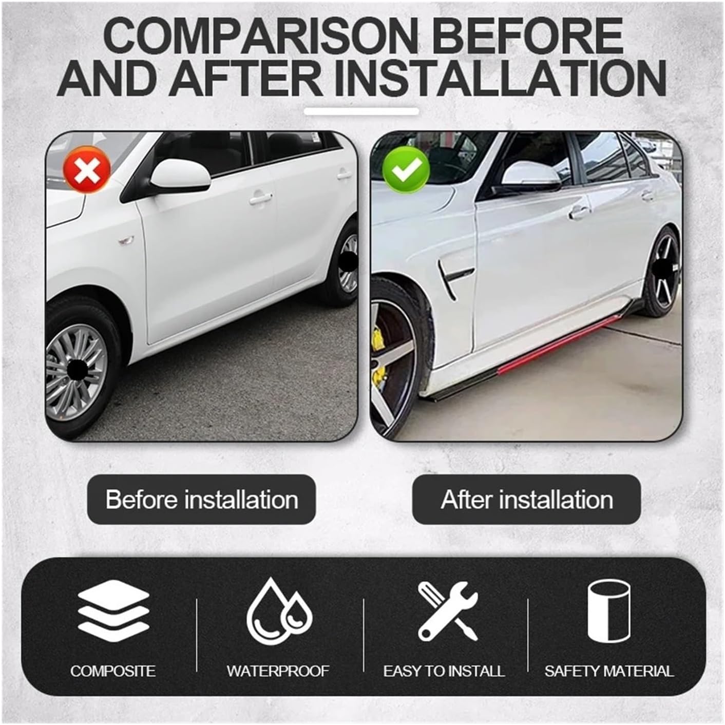 8個 2m/2.2m ユニバーサル サイドスカートエクステンション ロッカープレート リップセパレーター バンパー キャデラック対応