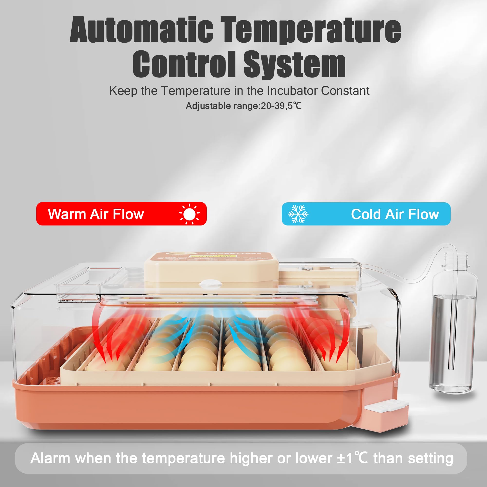 Incubadora automática de huevos de 48 huevos, incubadora con volteamiento y humidificación automáticas, ajuste de temperatura automática incubadora para huevos de gallina, ganso, codorniz