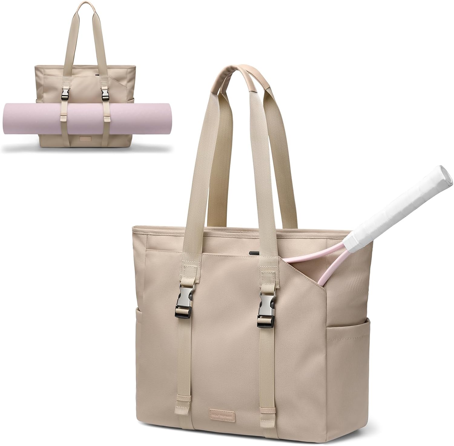 Tennis Tote Bag for Women with Yoga Mat Straps, Racket Holder Bags, 24L Lightweight Sports Bag with Wet Pocket