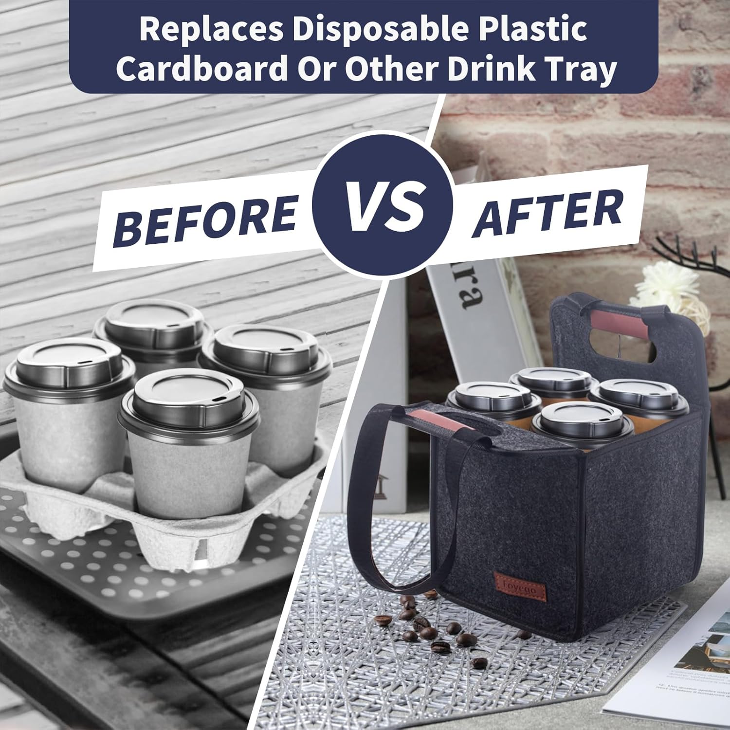 4 Cup Drink Carrier with Handle, Reusable Insulated Drink Caddy Drink Holder for Car, Folding Portable Coffee Cup Holder Bag for Travel and Delivery - Image 4