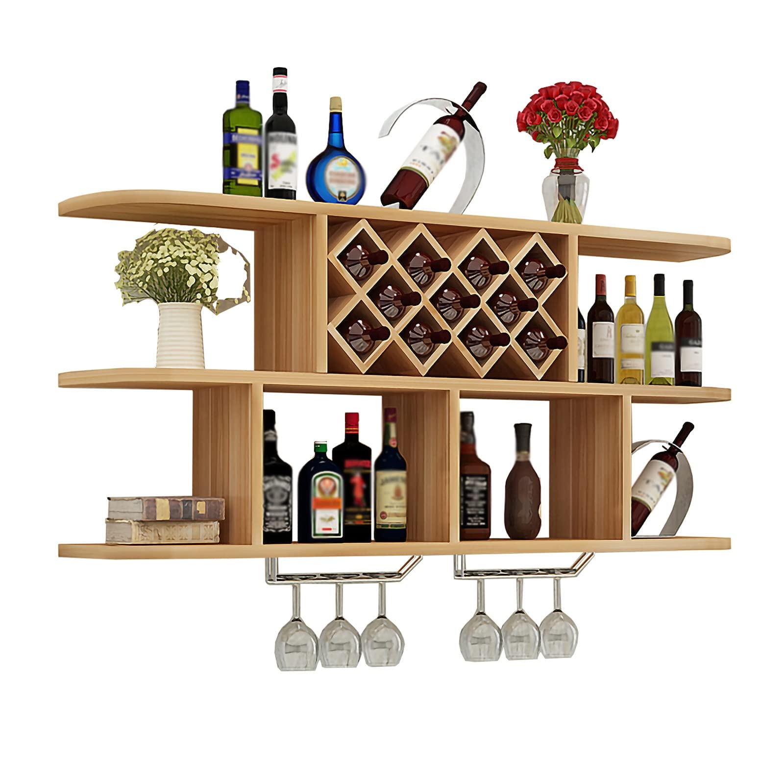 Étagère à vin murale en bois loft pour créer une ambiance bistrot dans votre salon