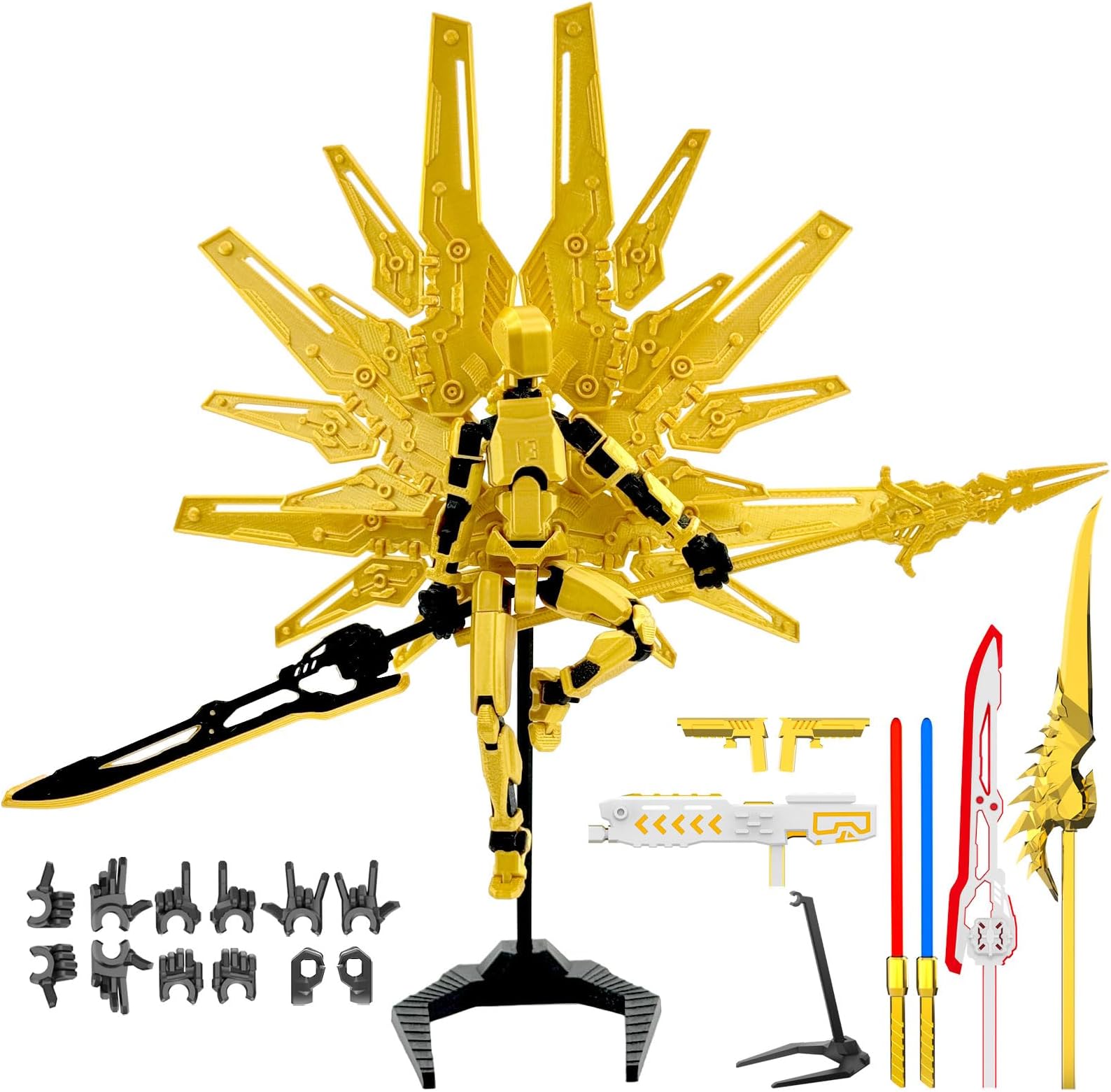T13 Action Figure Set, Cyberpunk Futuristic Mecha Titan 13, 3D Printed Robo 13, Lucky 13, Already Assembled, Gift for Dummy Collectors Desktop Decorations (Gold)