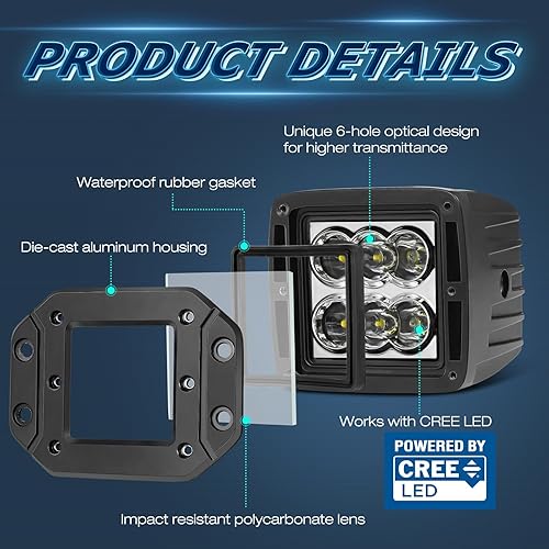 Miniatura 9 de Niwaker - Luces LED en forma de cubo, 120 W, 2 unidades, luces de conducción todoterreno de 3 pulgadas, luces de zanja, luces de trabajo