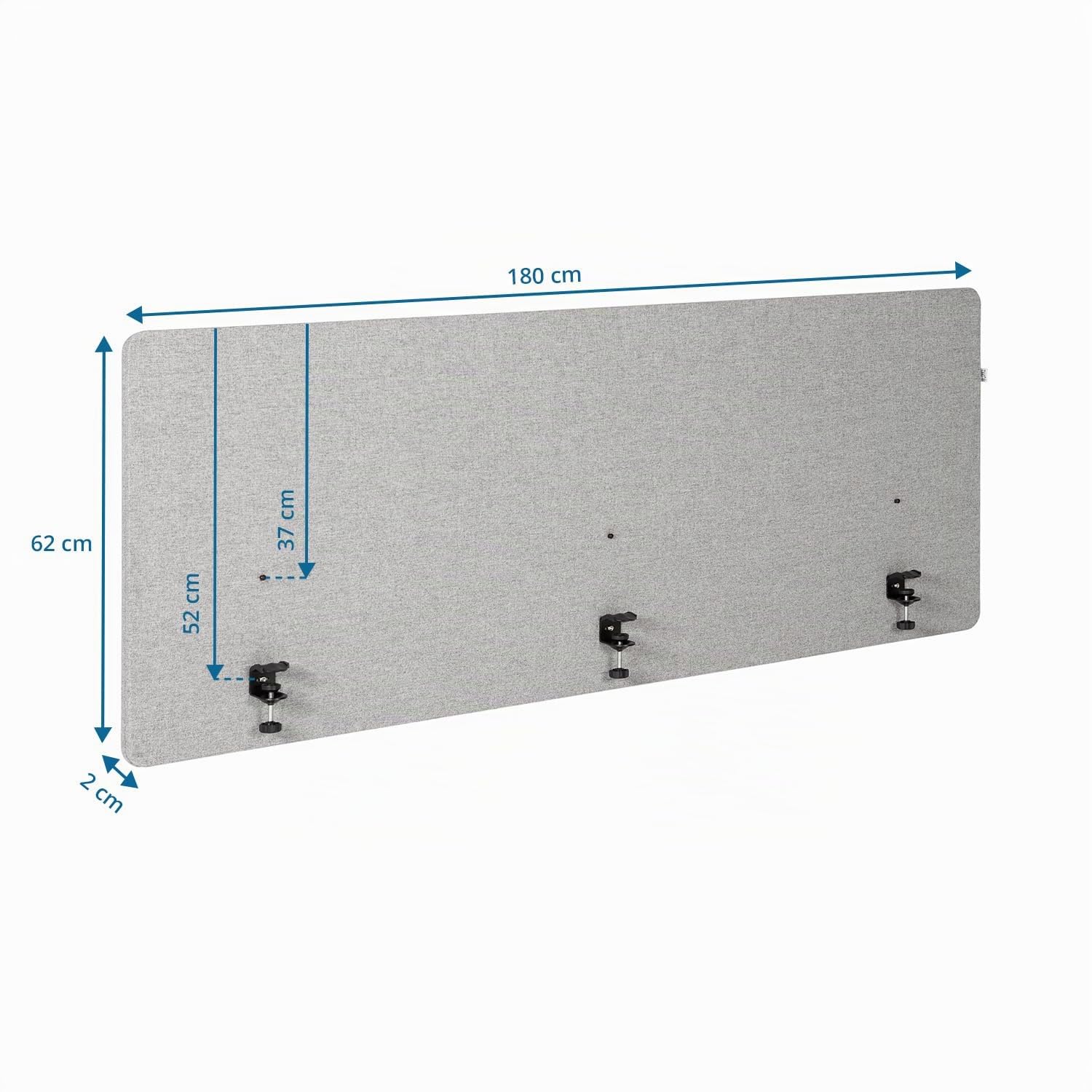 hjh OFFICE 891010 Paravent Acoustique pour Bureau FLEXMIUT D 62 x 180 cm, Panneau de séparation, Cloison, Tissu Gris Clair