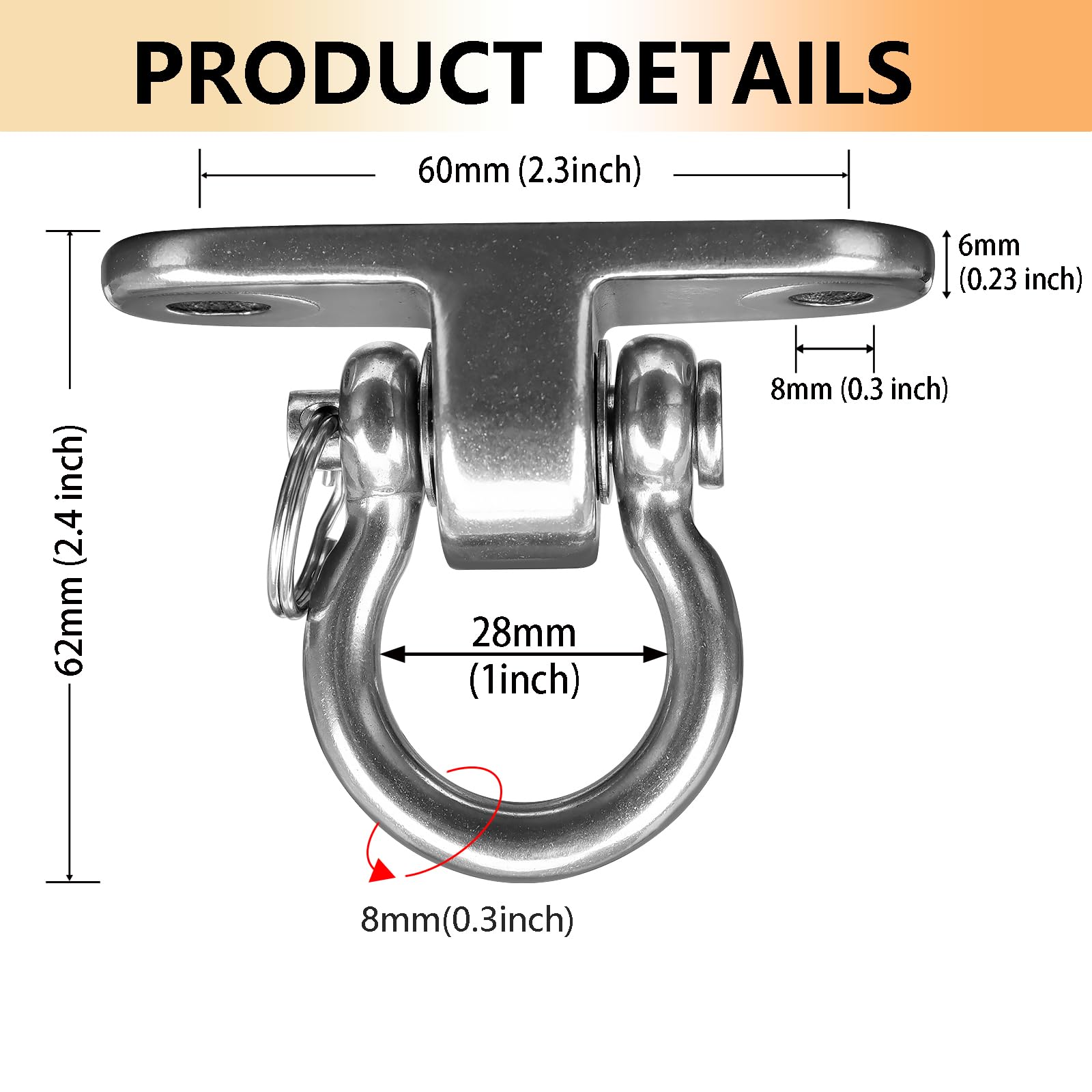 2er Silent Bearing Schaukel Haken,180° Schwerer Edelstahl-Schwingzubehör mit Einer Tragfähigkeit von 675 kg für drinnen und draußen Hängematte Hängesessel Hängeseil-Trainer Yoga Sandsack