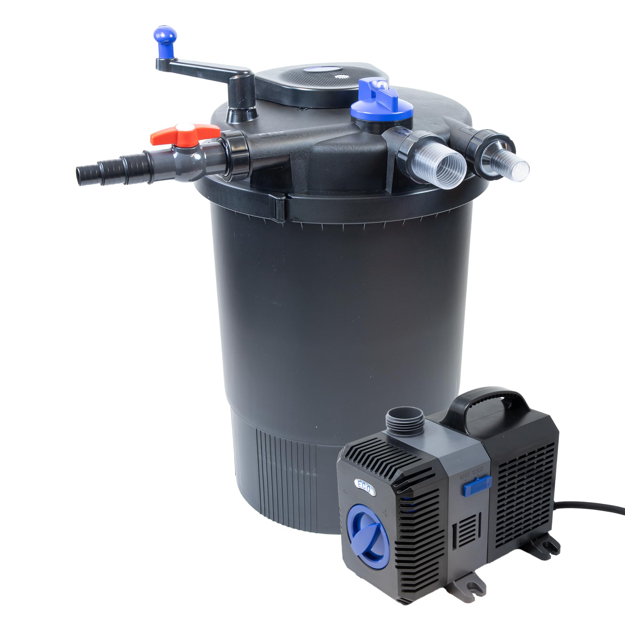 Pondlife Teich Filteranlage Set 7, Druckfilter CPF-30000 mit UVC Klärer für Teiche bis 60.000 Liter, 12.000L/h Durchfluss, energieeffiziente Pumpe CTP-7000 inkl. 10m Schlauch