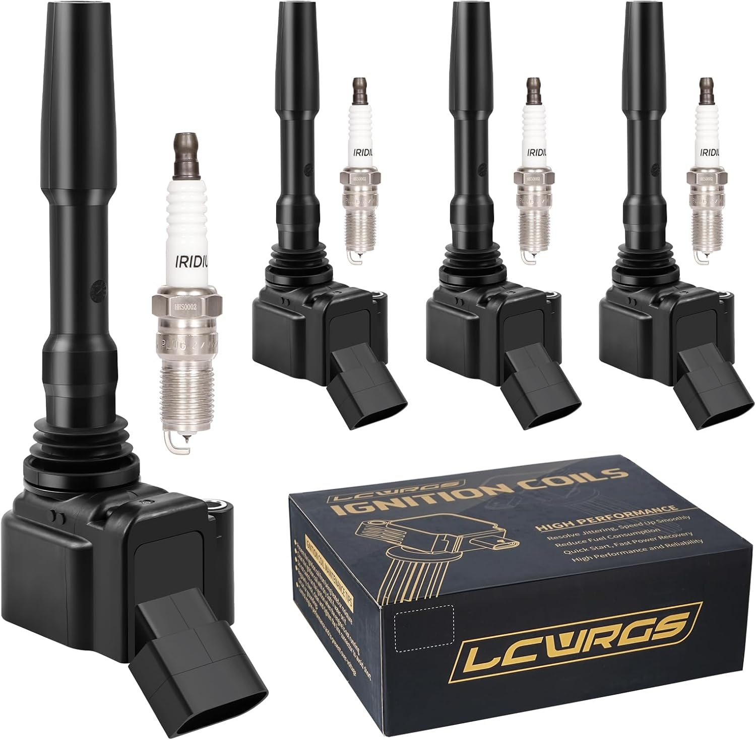 Ignition Coil Pack & Spark Plugs Fits for 1.8 2.0 L4 2014 2015 2016 2017 2018 2019 Volkswagen VW Passat Beetle Jetta GTI Golf Audi A3 S3 Spark Plugs Coils Replaces# UF771 06J905110G UF765