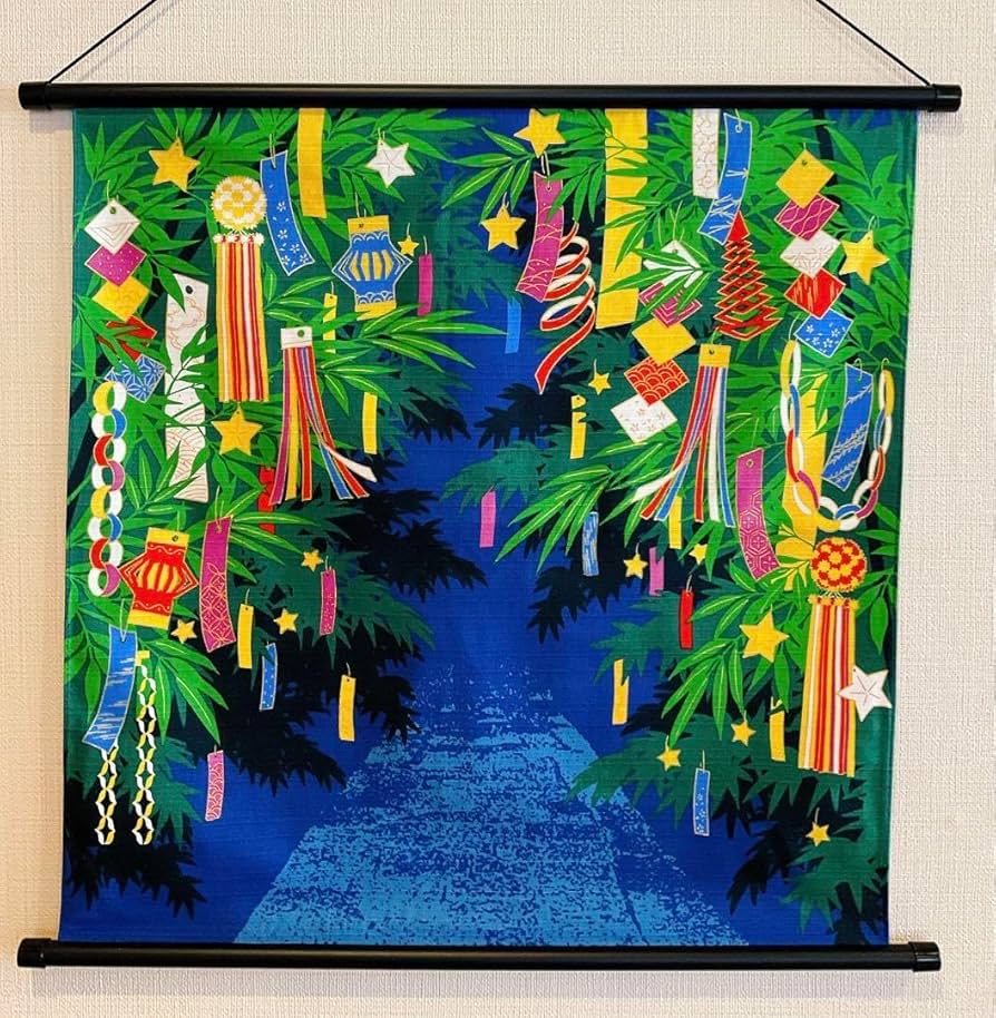 Amazon.co.jp: 7月ウォールデコ七夕飾り軸付きタペストリー 短冊