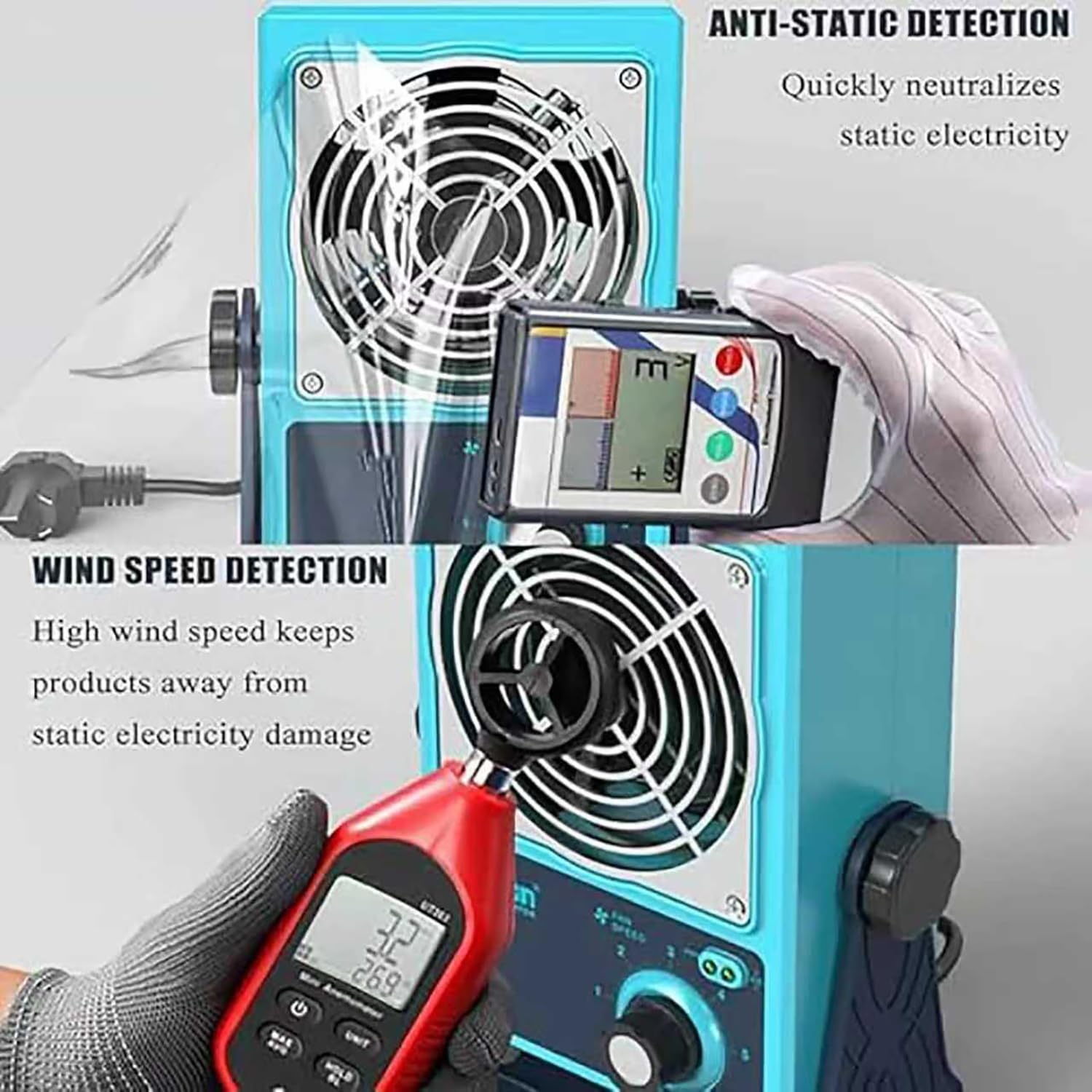 Eliminador De Electricidad Estática De 85 CFM Con Dispositivo De Limpieza, Soplador De Iones Antiestático De Escritorio, Ionizador Ajustable Sin Escalonamientos, Generador De Carga Positiva Y Negativa