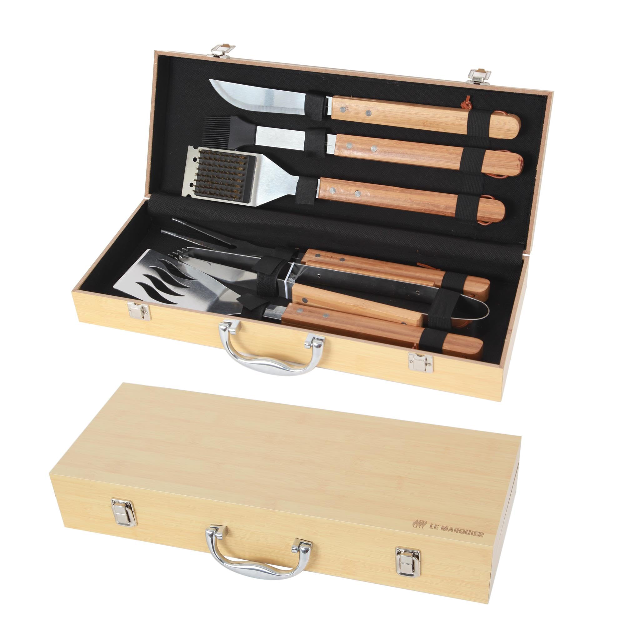 Mallette 6 ustensiles bambou Le Marquier pour cuisiner sur la terrasse