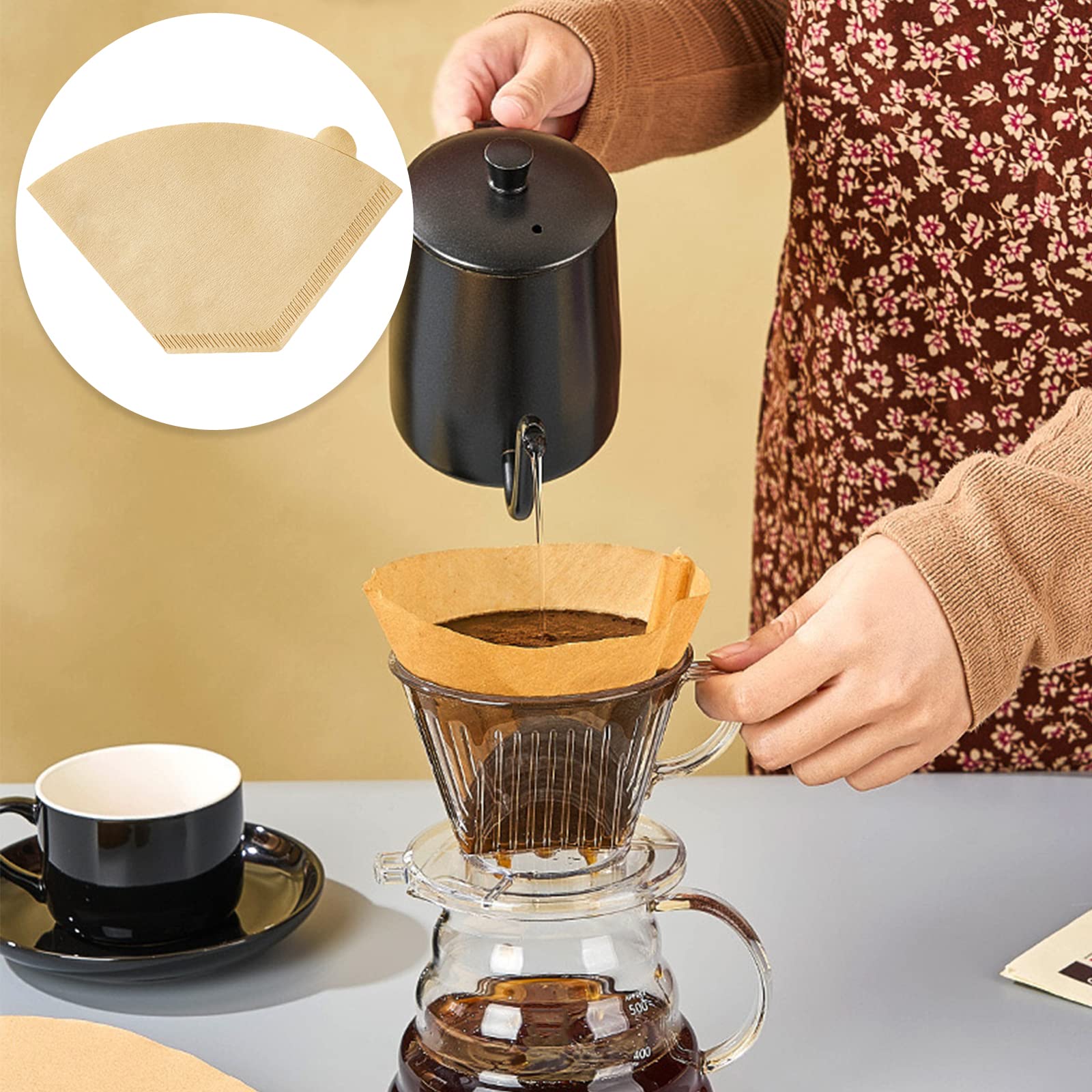 Carta Filtro Per Caffè V60 - 200 Pezzi, Non Sbiancata, Naturale | Per Caffettiera A Mano - Foto 10