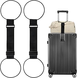 2 Pack Luggage Connector Straps, Adjustable Bungee Elastic Belt, for Attaching Extra Bags Purse to Suitcase Handle, Easy to Travel (Black)
