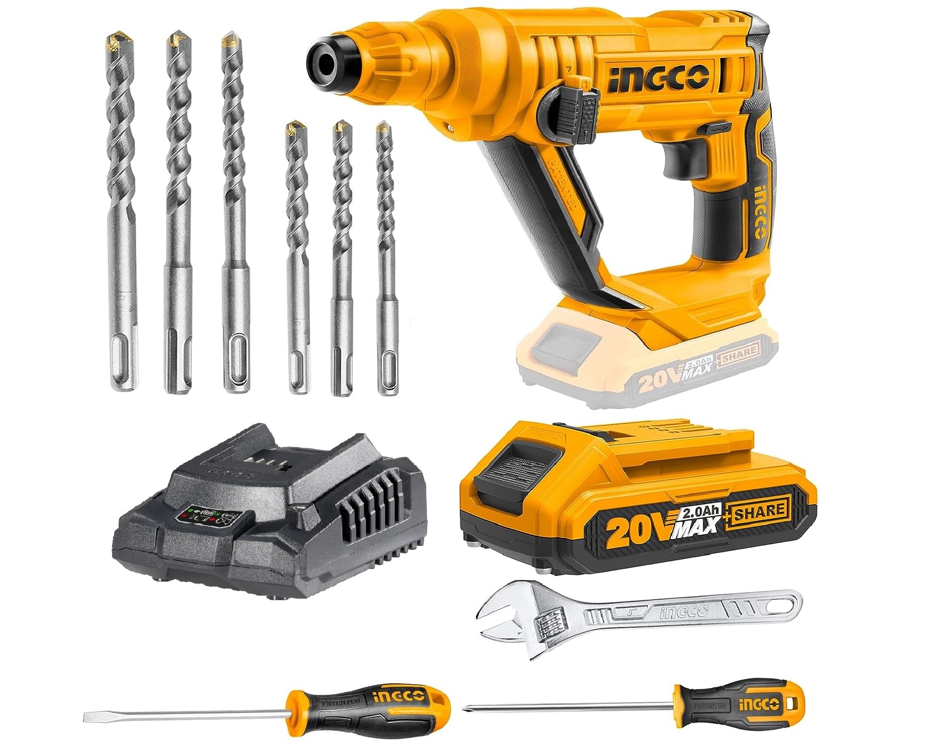 Ingco Cordless Rotary Hammer,20V Lithium-Ion Rotary Hammer Drill,0-900/Min|0-5100Bpm|2 Mode Operation|1.5J,Rotary Hammer With Sds-Plus Drill Bits,With A 4.0Ah Battery And Fast Charger,Orange,Black (B0BVB9VHD9) Amazon Price History, Amazon Price Tracker