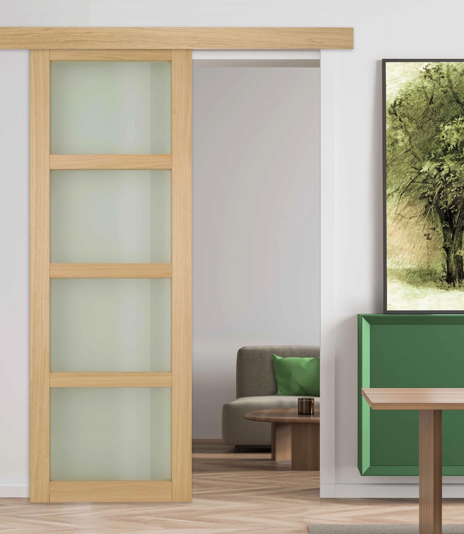 Porte coulissante PARIS 4 Vitrages bois chêne 2040x730