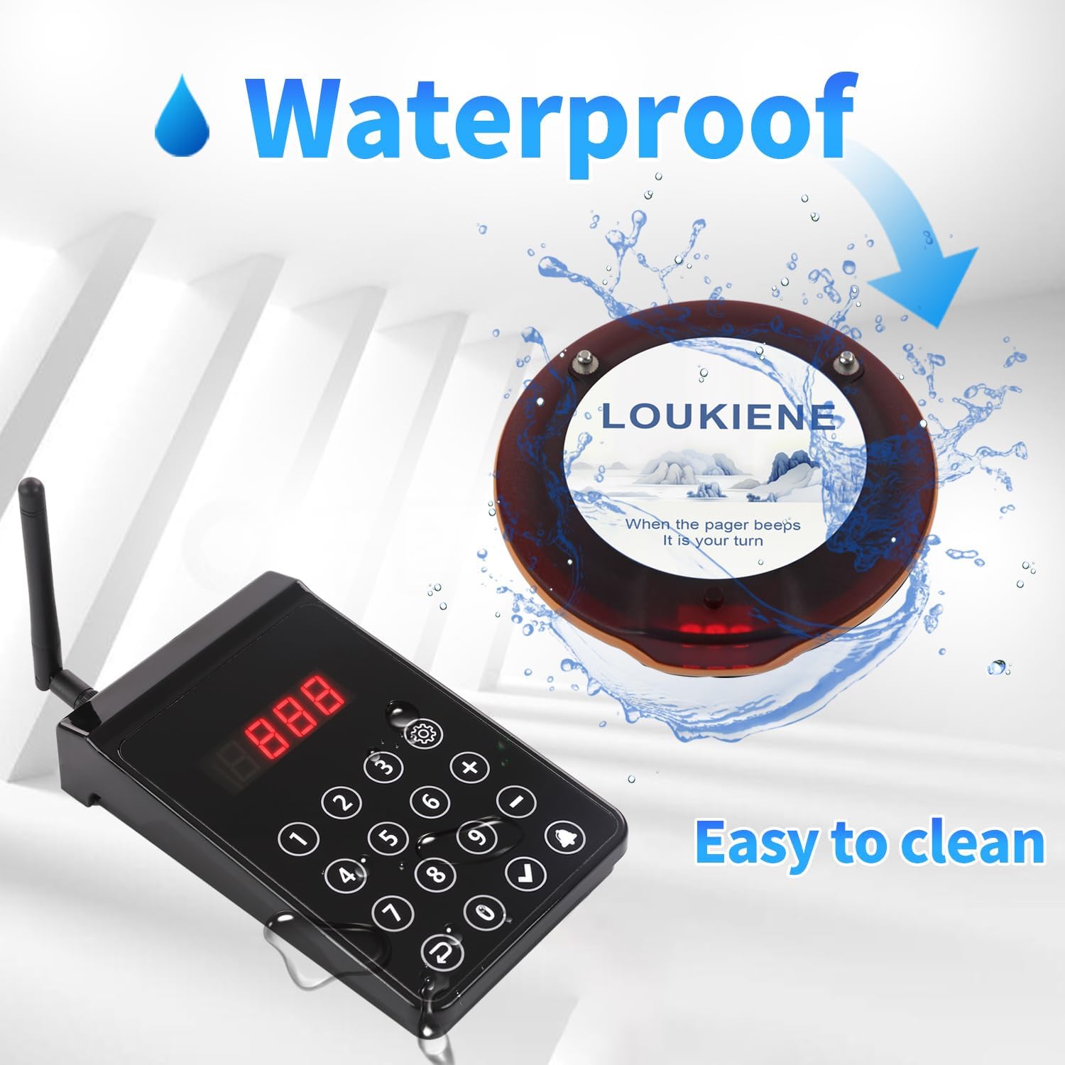 ภาพแสดงให้เห็นเพจเจอร์ถูกน้ำสาดใส่ ซึ่งบ่งชี้ว่าได้รับการออกแบบให้กันน้ำ