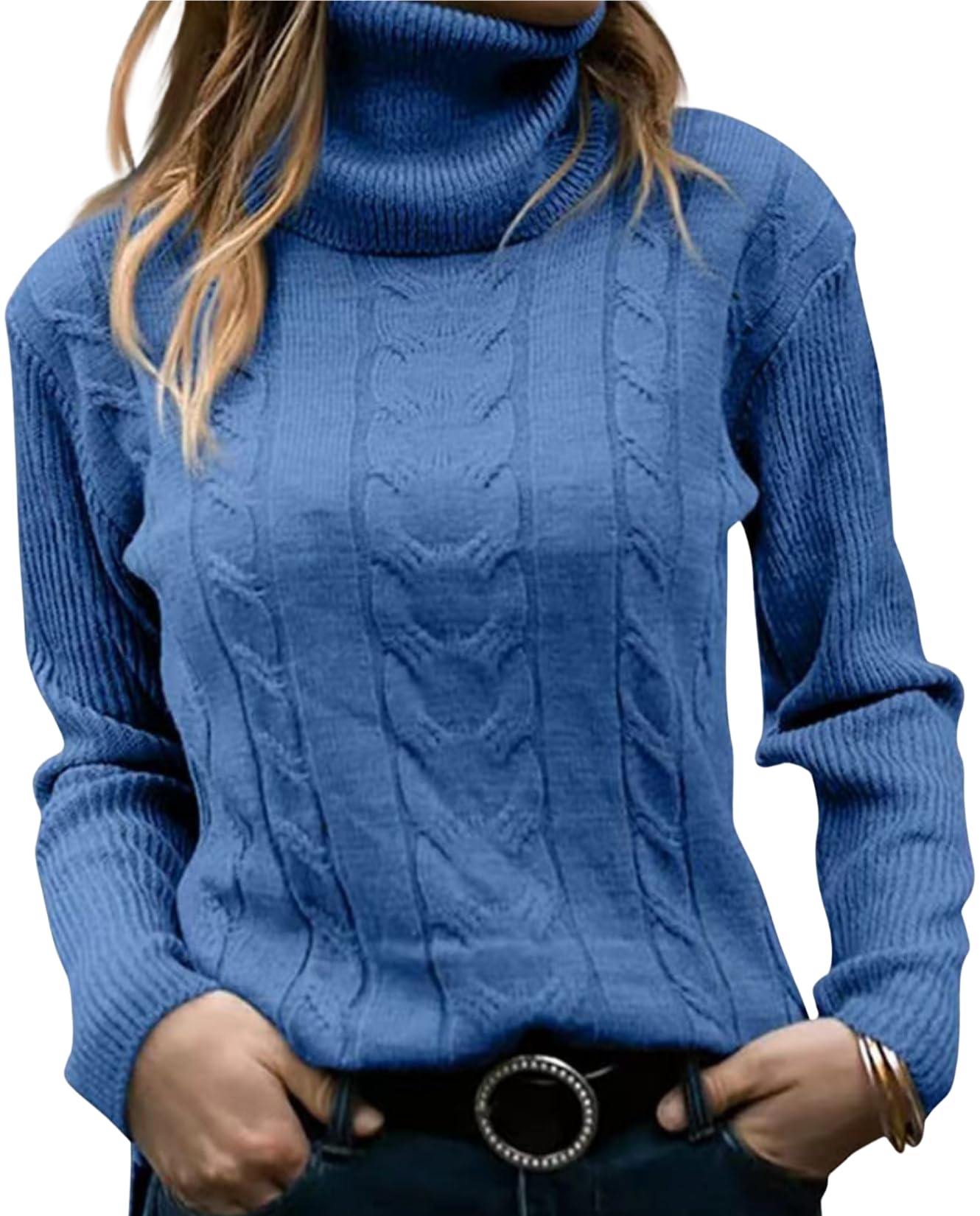 Womens Retro High Neck Pullover Sweater Long Sleeve Casual Warm Top for Vacation and Daily Wear