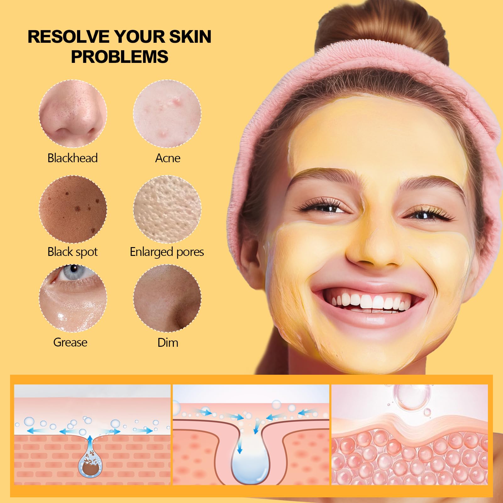 O'KADY Clay Facial Mask Set,Turmeric + Vitamin C Clay Mask for Deep Cleansing Refining Pores Control Oil and Shrink Pores - Image 2