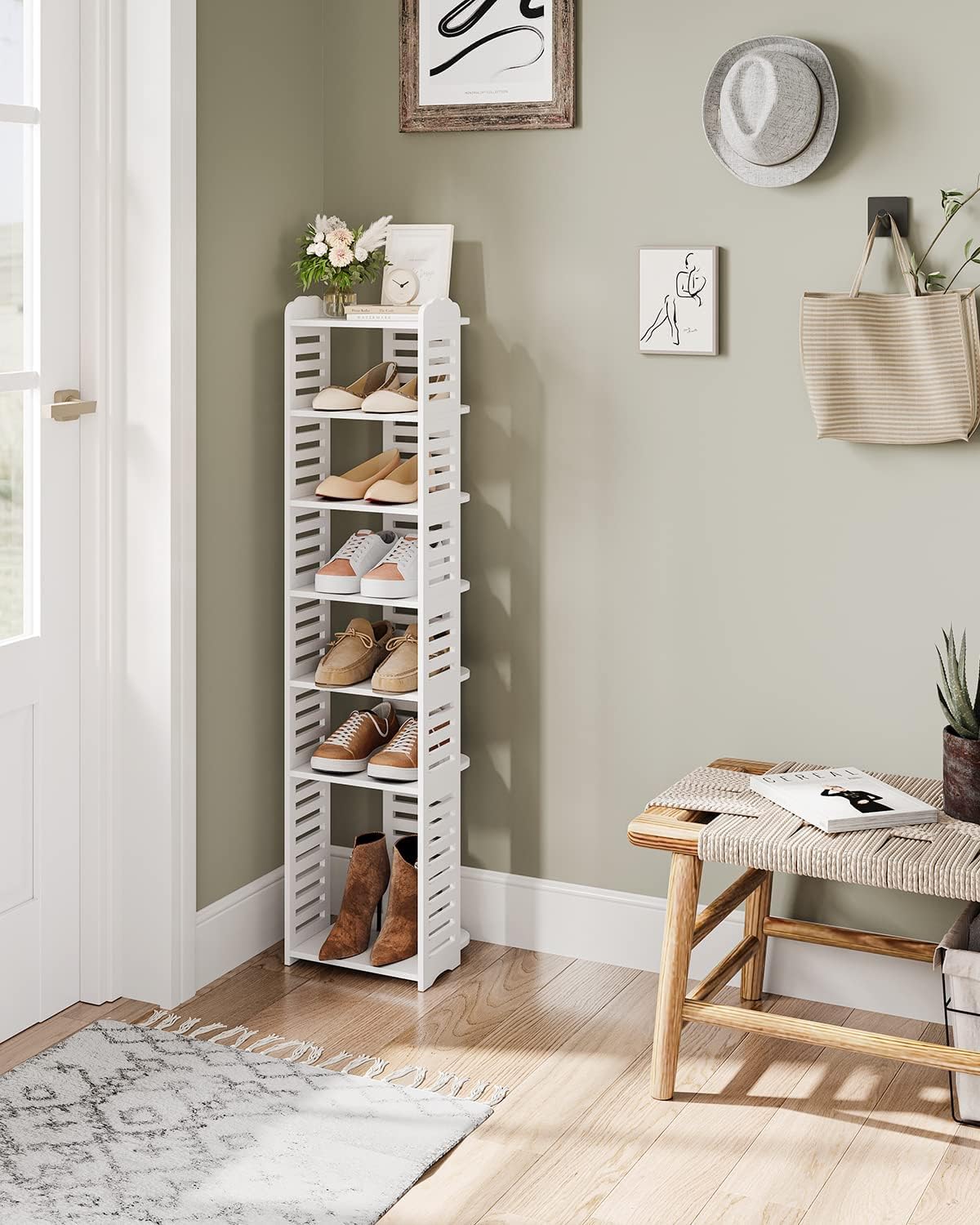 Dripex Schuhregal schmal, 8 Ebenen Verstellbarer Standregal, Schuhablage Schuhständer platzsparend für Flur Schlafzimmer Küche, weiß