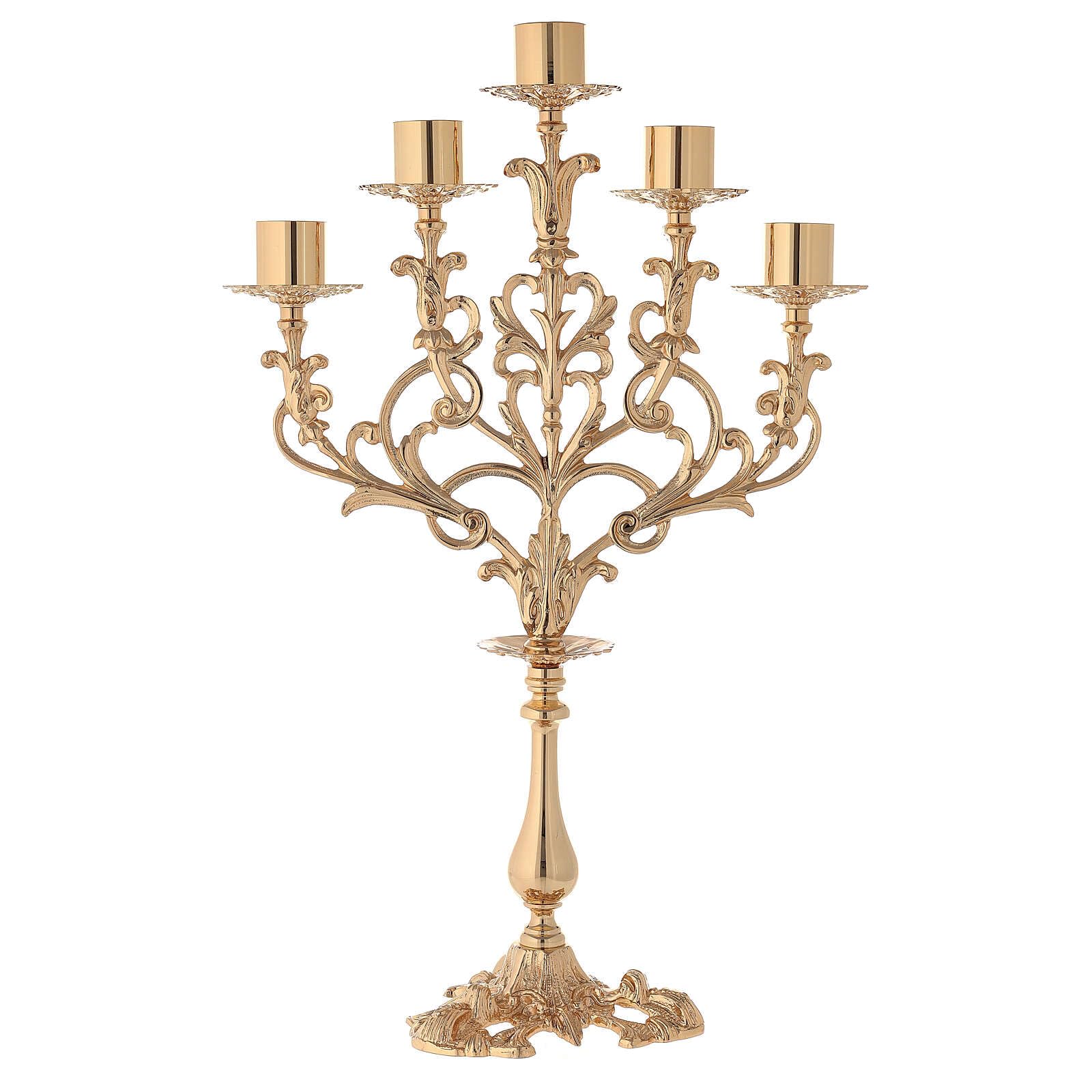 Baroque Style Candelabra in Gold cast Brass 61cm, 5 arms