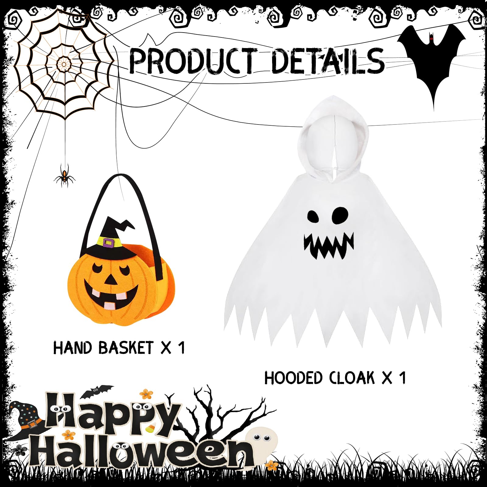NebulaGlam Ghost Cape for Children Ghost Costume, Halloween Costume Children with Luminous for Cosplay Carnival, Halloween - Image 2