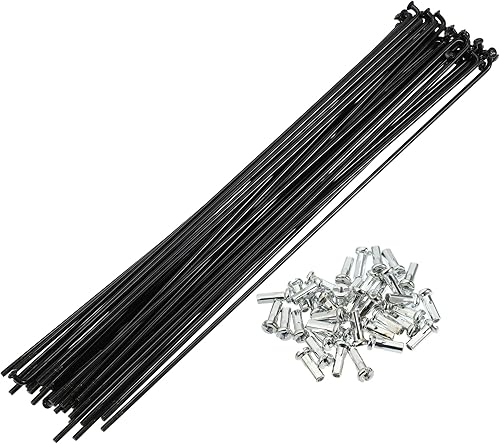 Miniatura 10 de X AUTOHAUX 40 piezas 14G J Bend 0.079 in bicicleta radios con pezones acero negro