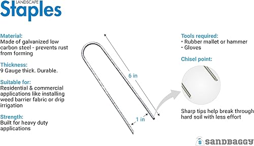 Miniatura 2 de Sandbaggy Grapas galvanizadas para paisajes de 6 pulgadas  Acero de calibre 9 industrial  También llamados alfileres de tela, estacas de tierra de
