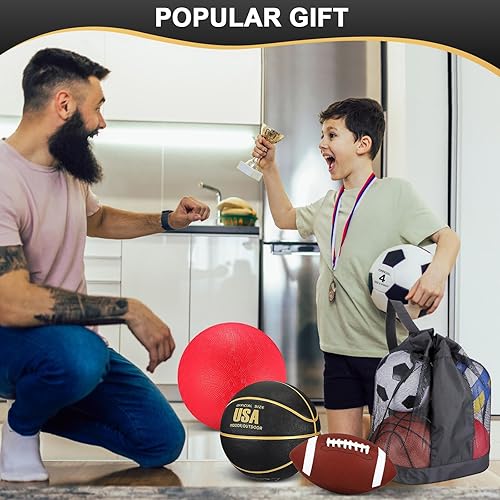 Vista 5 de Liliful Juego de 8 pelotas deportivas con bomba de malla, regalos para niños y adolescentes, operación de Navidad, baloncesto, fútbol, fútbol, patio