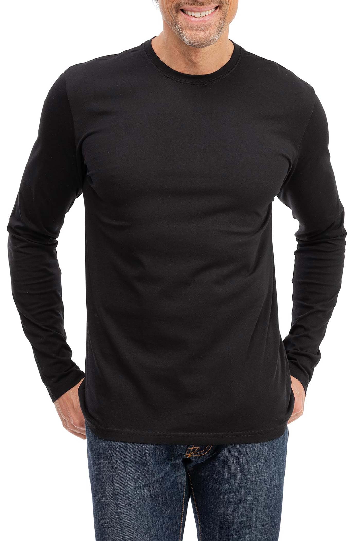 Herren 5er Pack Langarmshirts aus Baumwolle - Longsleeve dünne Basic Shirts, Unterziehshirt Arbeit & Freizeit, figurbetontes Shirt Langarm, Männer Set Rundhals-Shirts, bequem atmungsaktiv