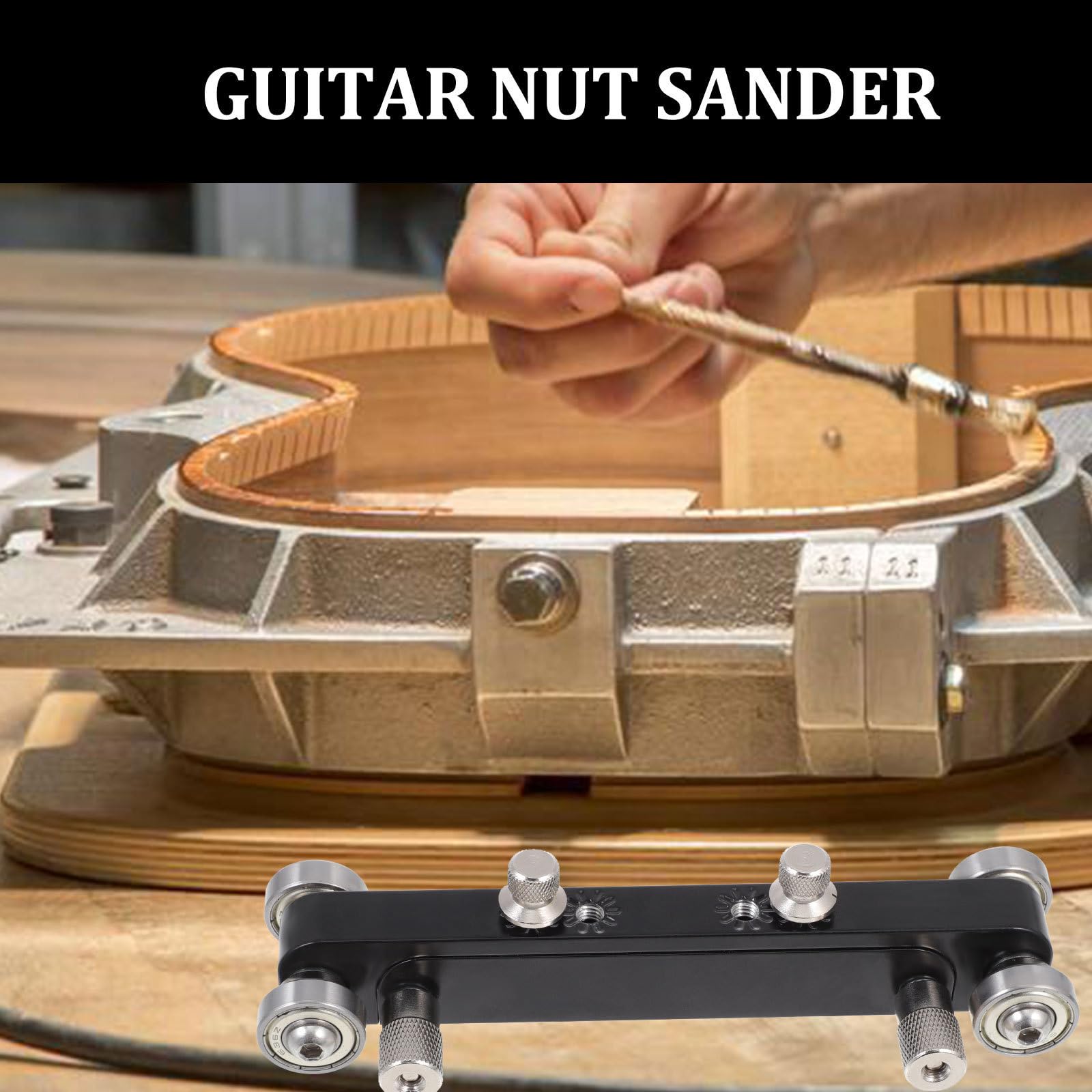 Lijadora de Tuercas para Guitarra Ajustable de Aleación | Aluminio Negro, para Cejuelas y Silletas de Plástico o Hueso, Altura Regulable, Útil en Luthería