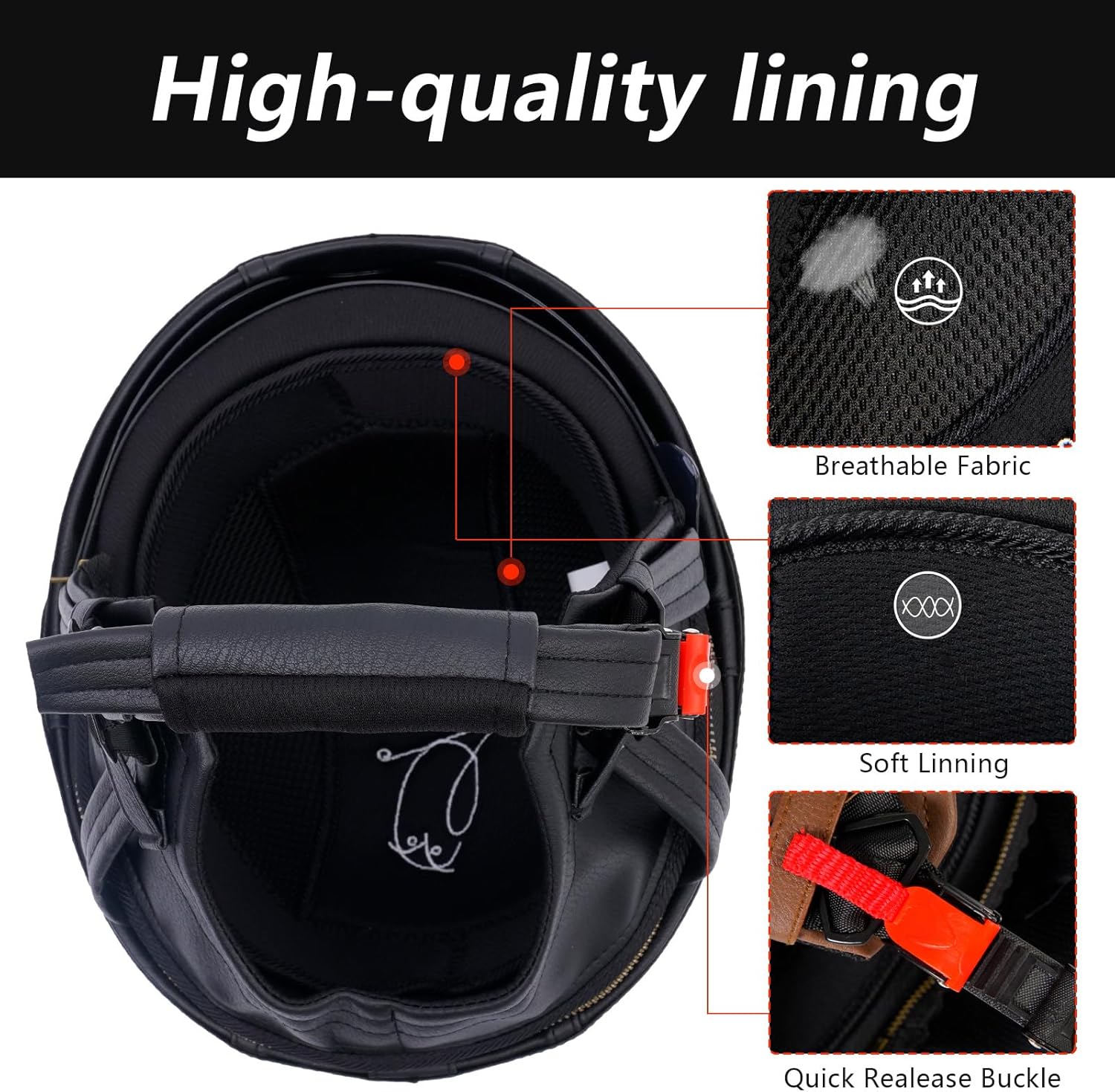 German Style Leather Motorcycle Helmet, DOT Approved Vintage Half Face Helmet with Goggles and Hidden Sun Visor, Half Shell for Cruiser Motorcycle