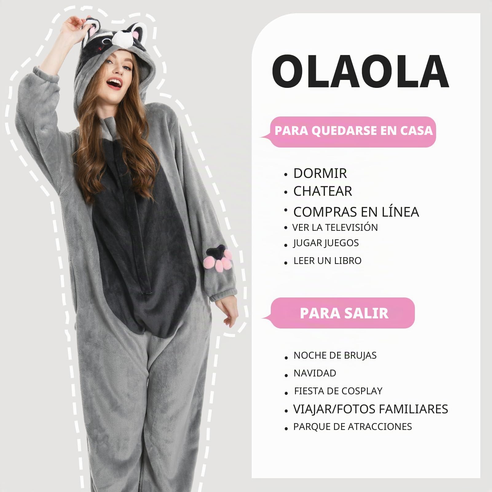 OLAOLA Pijama Adulto, Disfraz de Animal, Unisex Onesie para Cosplay de Halloween, Pijama Entero de Una Pieza para Mujer y Hombre
