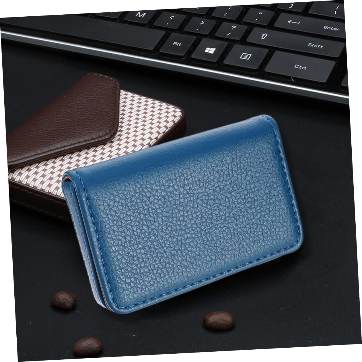 Blue PU Magnetic Business Card Holder with Stainless Iron Case image 4