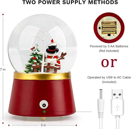 Miniatura 6 de Linterna de agua giratoria de cristal de Navidad con purpurina y muñeco de nieve musical iluminado con escena de árbol de vacaciones, temporizador