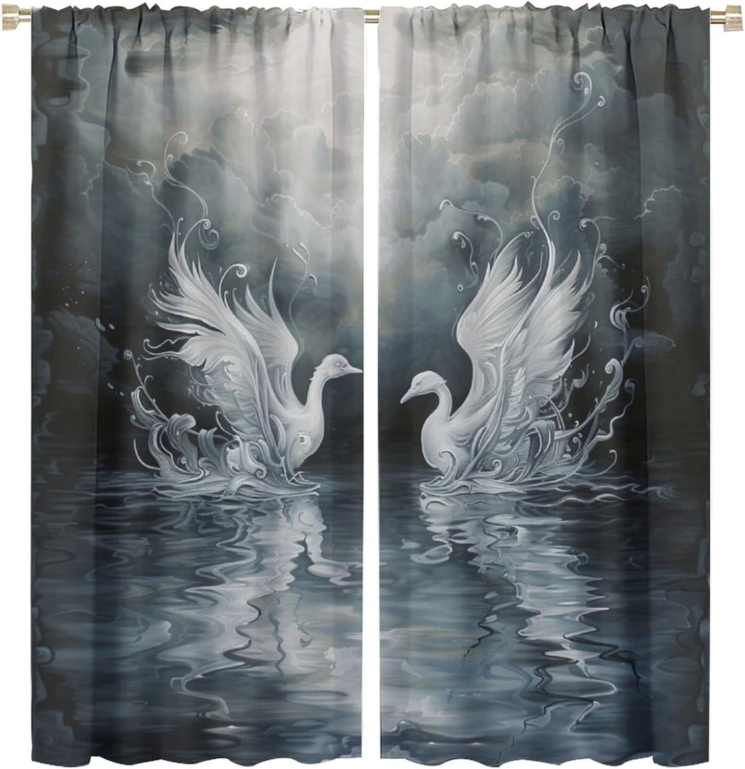 Brebasf Modern Gothic Valentine Day Swan Curtains Rustic Painting Art Nature Wildlife Swan Bird Window Treatment Blackout Curtains Rods Pocket Curtains- 2 Panels 72" L x 31.5" W